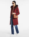 Studio Mango Fur Insert Hooded Wool Coat Red